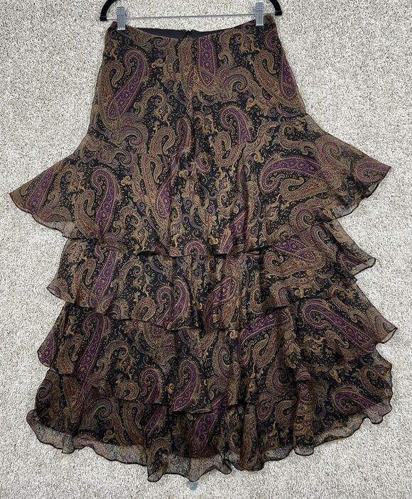 Lauren Ralph Lauren Dresses & Skirts - Vintage 1990s Lauren Ralph Lauren 100% Silk Tiered Maxi Skirt -Size 10 fits 6